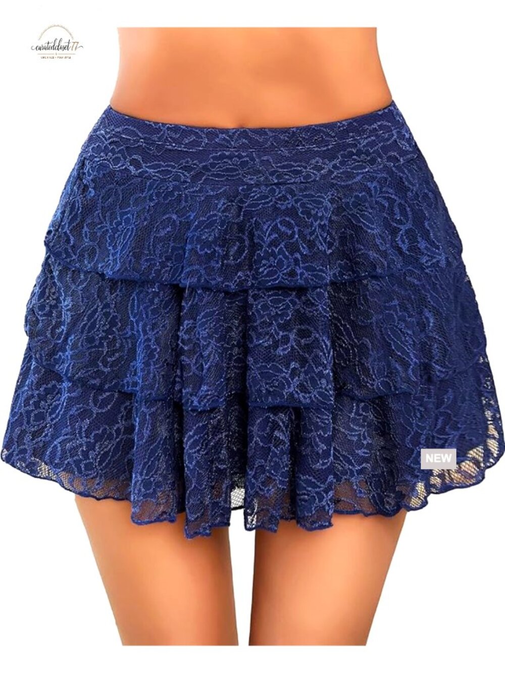 High Waisted Pleated Mini Skirt with Lace Ruffles Floral Layered Design